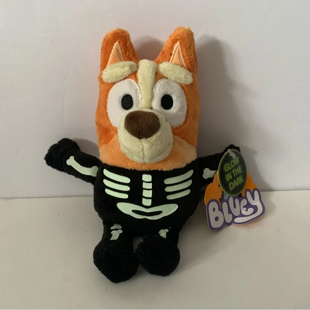 NWT. BLUEY Bingo Glow-In-The-Dark Skeleton Costume Plush, 7.5